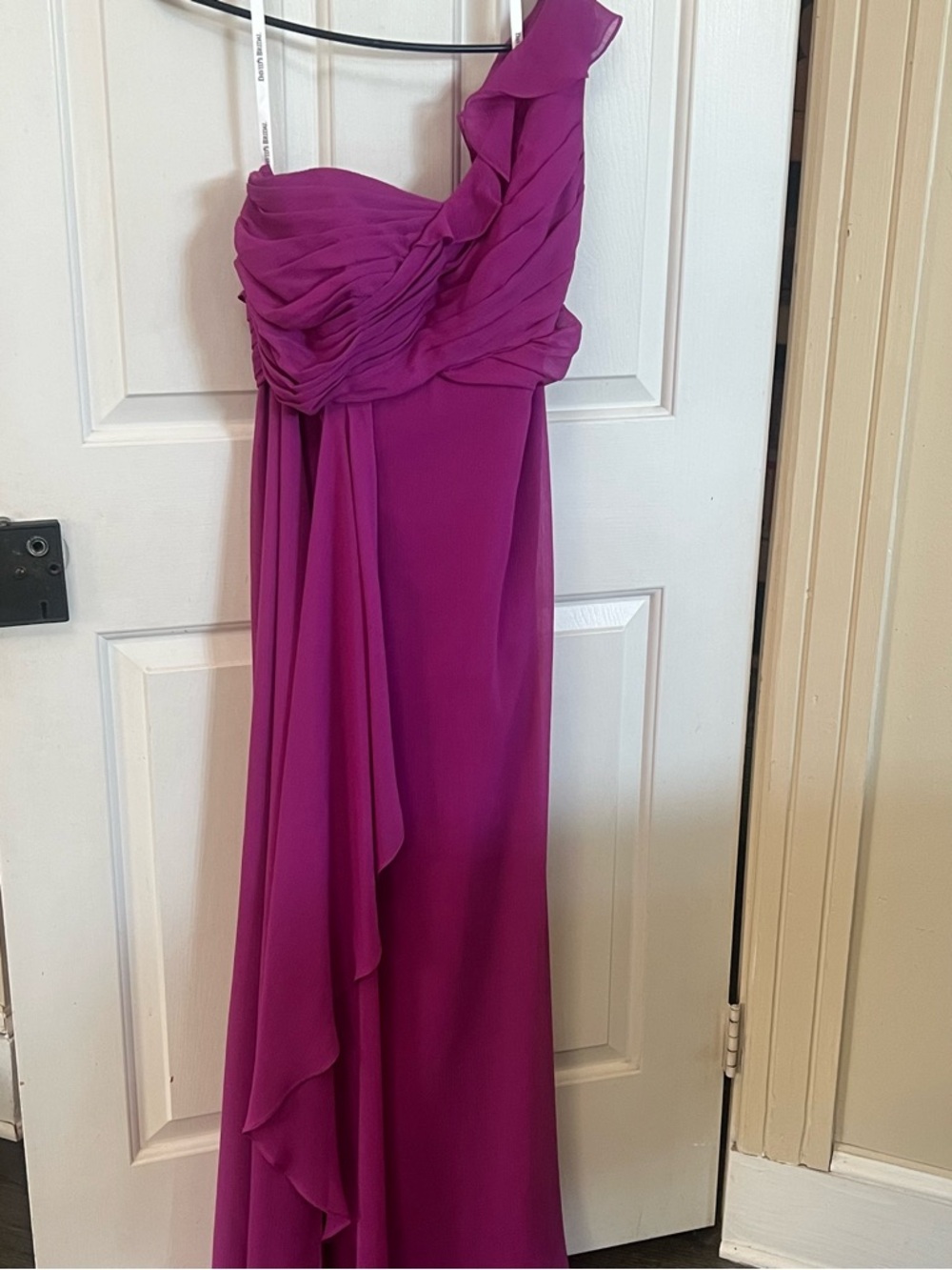 Bridesmaid One-Shoulder Fuchsia maxi dress Evening Gown/ party gown - Picture 2 of 7